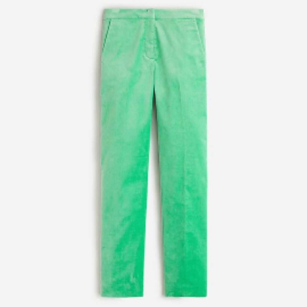 NWT J Crew Kate Stretch Velvet Straight Leg Pants Classic Green Tall 8